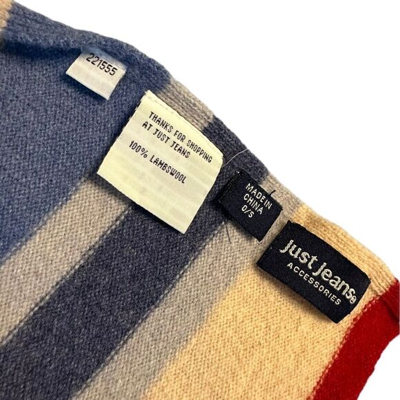 Just Jeans Lambswool Blue Red and White striped Neck scarf - Picture 6 of 6